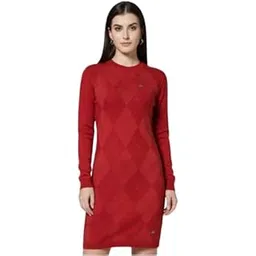Red Knit Argyle Sweater Dress for Women | Warm & Stylish Winter Wear | Trendy Ladies Outfit | Comfortable & Chic Knitwear-picture-54