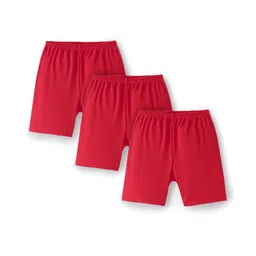 Red Rose Cotton Knit Knee Length Solid Shorts Pack of 3 - Red-picture-18
