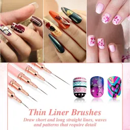 Red Square 5Pcs Nail Liner Brushes for Gel, Fine Line Art Brush, Painting Design Pen for Long Lines, Thin Details, Drawing Sizes 7/9/12/15/20mm (Pink) image 5