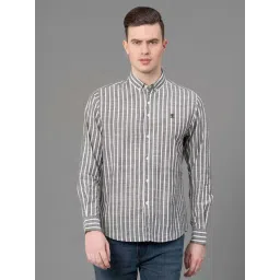 Red Tape Light Olive Regular Fit Striped Shirt-image-8
