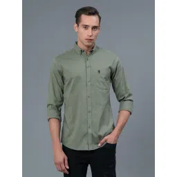 Red Tape Olive Cotton Regular Fit Shirt-image-5