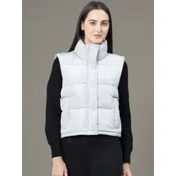 Red Tape Women Mint Grey Solid Sleeveless Padded Jacket-picture-32