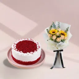 Red Velvet Cake With Mixed Flowers Bouquet-picture-37