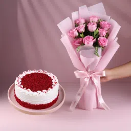 Red Velvet Cake With Pink Rose Bouquet-picture-36