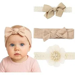 redchimes 3Pcs Baby Headbands Soft Cotton Blend, Stretchy Elastic Hairbands with Cute Bows & Flowers Perfect for Newborns, Infants, and Toddlers Stylish Accessories for Everyday Wear (Brown)-picture-26