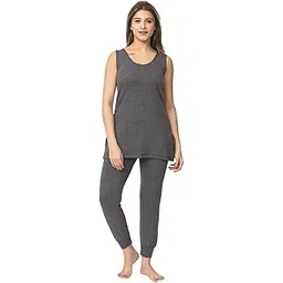 redfort Winter Wear Inner Wear Nightwear Soft & Warm Cotton Blend Round Neck Sleeveless Solid Women's Thermal Set (W THML Slevls 3x1)-picture-34