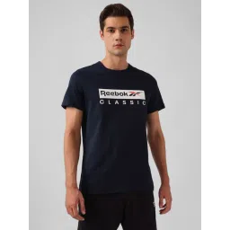 Reebok Navy Cotton Slim Fit Printed Training Sports T-Shirt-picture-26
