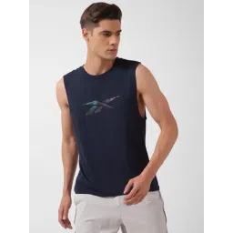 Reebok Navy Regular Fit Round Neck Tank T-Shirt-picture-10