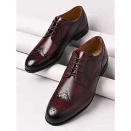 Regal Burgundy & Black Textured Leather Brogues-picture-22