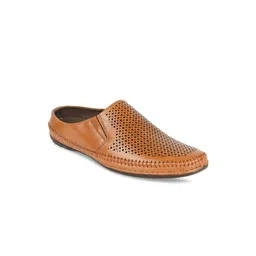 Regal Men Tan Laser Cut Leather Mules-picture-12