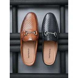 Regal Men Textured Embellished Detail Lightweight Leather Mules-picture-35