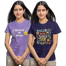 reifica Women's Cotton Half Sleeve Regular Fit Printed Tshirts for Women/Girls Combo Pack of 2-picture-38