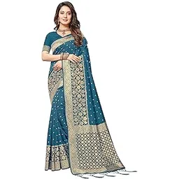 rekha maniyar Silk Women's Thread And Zari Work Woven Banarasi Saree With Tassels And Unstitched Blouse Piece (Mysoremagic)-picture-17
