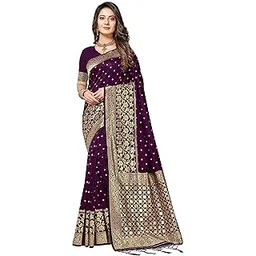 rekha maniyar Silk Women's Thread And Zari Work Woven Banarasi Saree With Tassels And Unstitched Blouse Piece (Mysoremagic)-picture-17