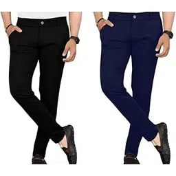 relimar Pack of 2 Men's Lycra Stretchable Formal Pant Trousers KSSE_002-BK-BL image 1