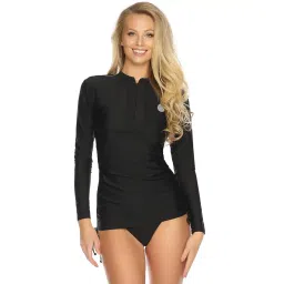 relleciga Women's Black UV Sun Protection Long Sleeve Rashguard Swimsuit Top Size Small image 1