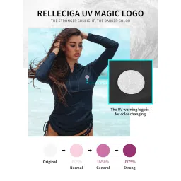 relleciga Women's Black UV Sun Protection Long Sleeve Rashguard Swimsuit Top Size Small image 3