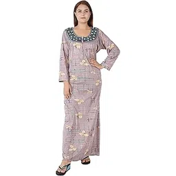 ren star Women's Hosiery Cotton Nighty| Full Sleeves | Night Wear | Maxi for Women | Size-X-Large, U Shaped Neck (Article-FSL-045) Green-picture-25