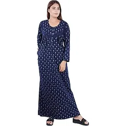 ren star Women's Premium Hosiery Cotton Full Sleeve Nightwear/Nightgown/Nighty/Maxi (Blue, Size : XL)-picture-27