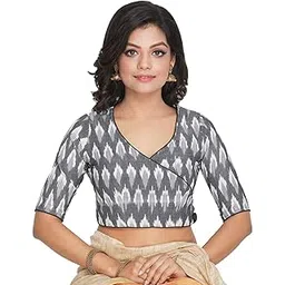 rene Women's Cotton Ikat Print Half Sleeve Stitched Blouse-picture-17