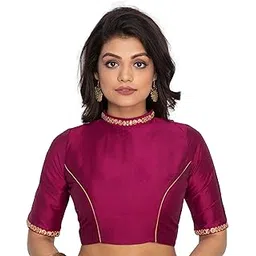 rene Women's Cotton Silk Solid Half Sleeve Blouse-picture-21