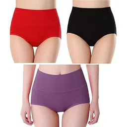 renowned Women's High Waisted Cotton Underwear Ladies Soft Briefs Panties l Women Antibacterial Cotton Hipster Panty l Women's Seamless High - Rise Panties Hipster (Pack of 3)-picture-14