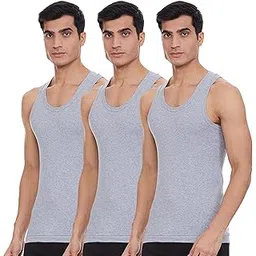 renox Men's Cotton Sleeveless Rib Vest | Colour - Grey | Size - P - Pack of 3 image 1