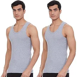 renox Men's Cotton Sleeveless Rib Vest | Colour - Grey | Size - P - Pack of 2-picture-10