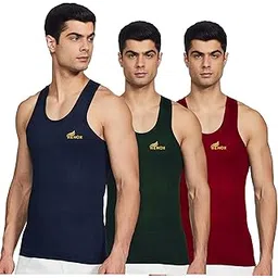 renox Men's Cotton Sleeveless RN Vest | Colour - Multi | Size - P - Pack of 3-picture-40