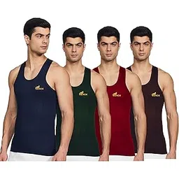 renox Men's Cotton Sleeveless RN Vest | Colour - Multi | Size - P - Pack of 4-picture-22