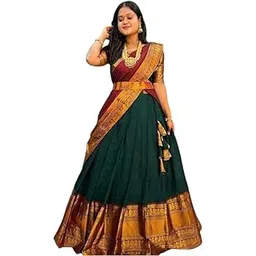 renvaani fashion Women's Indian Traditional Unstitched Kanjivaram Kanchipuram Silk Pure Zari Weaving Lehenga Choli Along With Dupatta With Unstitch Blouse-picture-50