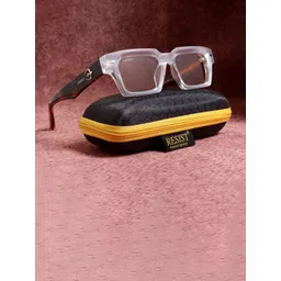 RESIST EYEWEAR Unisex Brown Lens & White Square Sunglasses With UV Protected Lens-picture-24