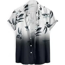restyle Floral Print Button-Down Shirt, Ombre White to Black, Leaf Pattern Design-picture-20