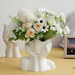 RETAILMAFIA Ceramic Face Vases, White Flower Vases for Decor, Modern Decorative Vase Centerpiece for Table Shelf Living Room Office Bedroom-picture-26