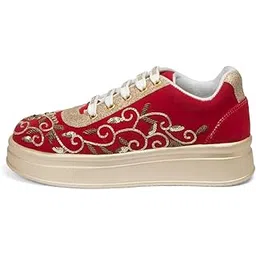 rettrose The Clarisse Luxury Baroque Vine Embellished Trainer Red-picture-10