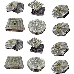 Return Gift for Pooja Function Wedding Babyshower House Warming cermony Anniversary Housewarming Baby Shower Jar 4 compartment Gift Set Mini Size Dry Fruit Container box pack of 12-picture-10