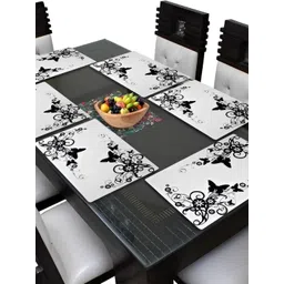 REVEXO 6-Pcs White & Black Floral Pattern Rectangle Reversible Table Placemats-picture-39