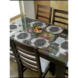 REVEXO Black & White 6 Pieces Floral Printed Rectangular Table Placemats-picture-21