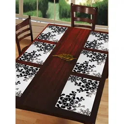 REVEXO Black & White 6 Pieces Floral Printed Rectangular Table Placemats-picture-22
