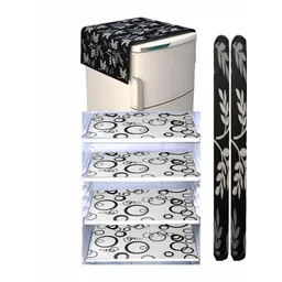 REVEXO Black & White 7 Pieces Printed Fridge Top Cover Handle Covers & Mats-picture-34