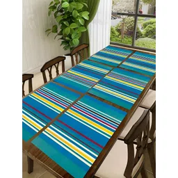 REVEXO Blue & Yellow 6 Pieces Striped Printed Rectangular Table Placemats-picture-37