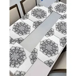 REVEXO White & Black 6 Pieces Floral Pattern Rectangle Reversible Table Placemats-picture-35