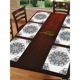 REVEXO White & Black 6 Pieces Floral Pattern Rectangle Reversible Table Placemats-picture-36