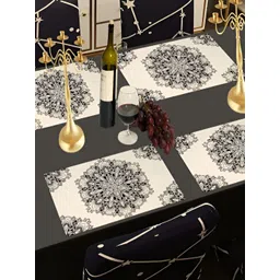 REVEXO White & Black 6 Pieces Floral Pattern Rectangle Reversible Table Placemats-picture-37