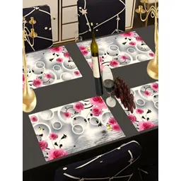 REVEXO White & Pink 6 Pieces Floral Printed Anti-Slip Table Placemats-picture-15