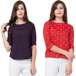 REVEXO,Combo Set of 02,Printed Ladies Top, (Size-L) 4285 Khaki-picture-21