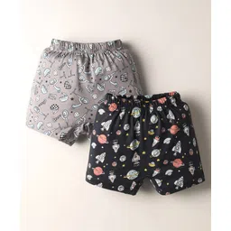 Revvo Junior Cotton Knit Boxers With Tricycles & Space Theme Print Pack Of 2 - Black & Grey-picture-31