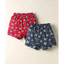 Revvo Junior Cotton Knit Boxers With Vehicles & Beach Theme Print Pack Of 2 - Navy Blue & Red-picture-30