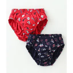 Revvo Junior Cotton Knit Briefs Boat Print Pack Of 2 - Navy Blue & Red image 1