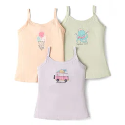 Revvo Junior Cotton Knit Sleeveless Slips With Car & Octopus Print Pack of 3 - Light Green Off White & Peach-picture-33